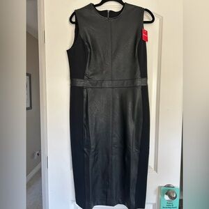 SPANX Black Faux Leather Midi Sheath Dress